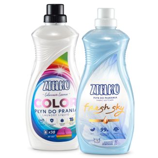 Zestaw Zielko Color, płyn do prania tkanin kolorowych, Colorwave Essence, 1520 ml + płyn do płukania, Fresh Sky, 1520 ml - zdjęcie produktu