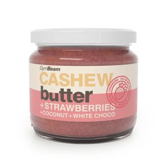 GymBeam Masło z orzechów nerkowca kokosem, białą z czekoladą i truskawką, 340 g - zdjęcie produktu