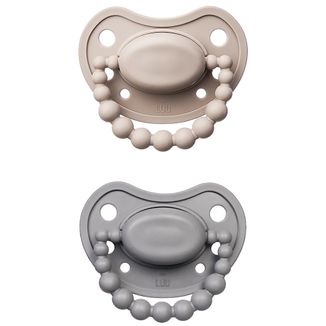 Luu Kids, smoczek uspokajający, od 6 miesiąca, pozycjonujący, silikonowy, Sand Storm i Lovely Gray, 2 sztuki - zdjęcie produktu
