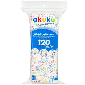 Akuku, bawełniane płatki kosmetyczne dla niemowląt, 120 sztuk Akuku, bawełniane płatki kosmetyczne dla niemowląt, 120 sztuk - zdjęcie produktu