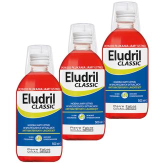 Zestaw Eludril Classic, antybakteryjny i łagodzący płyn do płukania jamy ustnej, 3 x 500 ml - zdjęcie produktu