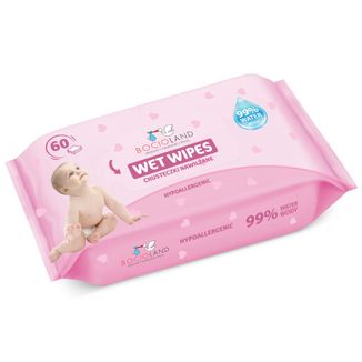 Bocioland, nawilżane chusteczki dla niemowląt i dzieci, 99% wody, 60 sztuk - zdjęcie produktu