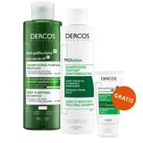 Zestaw Vichy Dercos Anti Dandruff K, szampon peelingujący, 250 ml + Vichy Dercos PSOlution, szampon keratolityczny, 200 ml + szampon przeciwłupieżowy, 50 ml gratis - miniaturka zdjęcia produktu