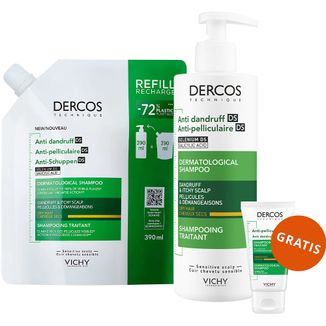 Zestaw Vichy Dercos Anti Dandruff DS, szampon przeciwłupieżowy, włosy suche, 390 ml + zapas, 390 ml + szampon przeciwłupieżowy, 50 ml gratis - zdjęcie produktu