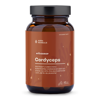 Aura Herbals Mycodrop Cordyceps 30:1, 30% beta-glukan, 60 kapsułek Aura Herbals Mycodrop Cordyceps 30:1, 30% beta-glukan, 60 kapsułek - zdjęcie produktu