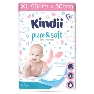 Kindii Pure & Soft, podkłady dla niemowląt, jednorazowe, 60 cm x 90 cm, 10 sztuk - zdjęcie produktu