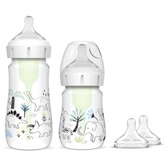 Dr Brown's Szeroka Szyjna Options+ 1+1, zestaw startowy, butelka, 120 ml + butelka 270 ml + smoczek poziom 1, 2 sztuki + smoczek poziom 2, 2 sztuki + dysk + szczoteczka - zdjęcie produktu