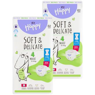 Zestaw Bella Baby Happy, pieluchy, rozmiar 4 Maxi 8-14 kg, 2 x 62 sztuki - zdjęcie produktu