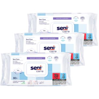 Zestaw Seni Care, chusteczki nawilżane, pielęgnacyjne, z klipsem, XXL, 3 x 80 sztuk - zdjęcie produktu