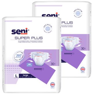 Zestaw Seni Super Plus, pieluchomajtki, L, 100-150 cm, 2 x 30 sztuk - zdjęcie produktu