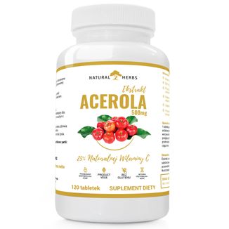 Acerola Extract 500 mg, 25% naturalnej witaminy C, 120 tabletek - zdjęcie produktu
