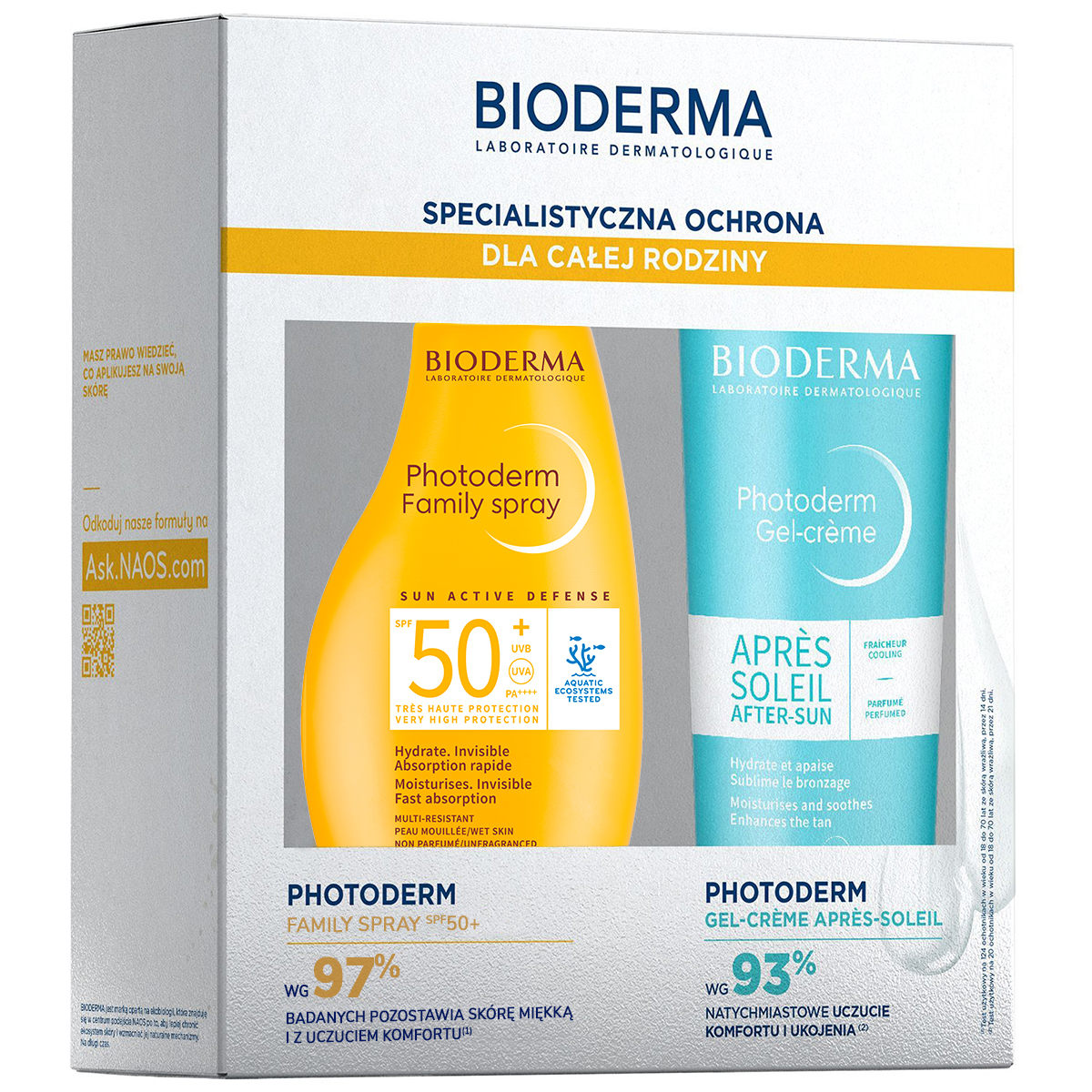 Bioderma Set Bioderma Photoderm Family, spray mit Sonnenschutz, SPF 50+, 300 ml + Apres Soleil, beruhigend Gel-Creme nach dem Sonnenbad, 500 ml — Inhaltsstoffe und Bewertung