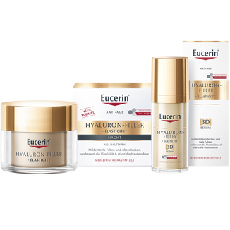 Zestaw Eucerin Hyaluron Filler + Elasticity, ujędrniający krem przeciwzmarszczkowy na noc z Thiamidolem, 50 ml + serum ujędrniające 3D z Thiamidolem, 30 ml Zestaw Eucerin Hyaluron Filler + Elasticity, ujędrniający krem przeciwzmarszczkowy na noc z Thiamidolem, 50 ml + serum ujędrniające 3D z Thiamidolem, 30 ml - zdjęcie produktu