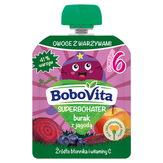 BoboVita Superbohater Mus w tubce, burak z jagodą, po 6 miesiącu, 80 g - zdjęcie produktu