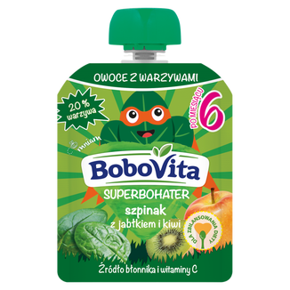 BoboVita Superbohater Mus w tubce, szpinak z jabłkiem i kiwi, po 6 miesiącu, 80 g - zdjęcie produktu