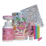 HiSkin Kids Zestaw Na Wakacje w Tubie, różowy, pianka do mycia rąk, 300 ml + płyn do kąpieli, 75 ml + kredki i kolorowanki w prezencie - miniaturka zdjęcia produktu