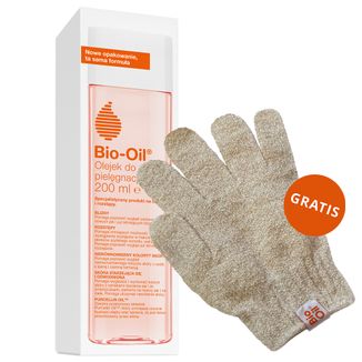 Bio-Oil, specjalistyczny olejek do pielęgnacji skóry, na blizny i rozstępy, 200 ml + rękawiczka gratis - zdjęcie produktu