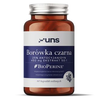 UNS Borówka Czarna + Bioperine, 60 kapsułek - zdjęcie produktu