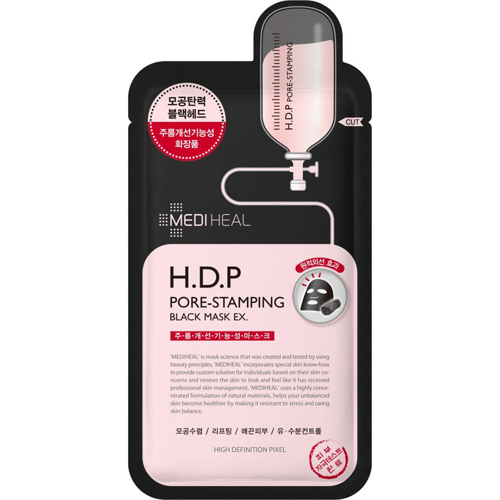 Nieznana Mediheal Black Mask H.D.P Pore-Stamping, schwarz Gesichtsmaske als Tuchmaske, reinigend 25 ml — Inhaltsstoffe und Bewertung