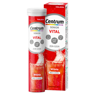 Centrum Vital Senior z żeń‑szeniem, smak wiśniowy, 20 tabletek musujących - zdjęcie produktu