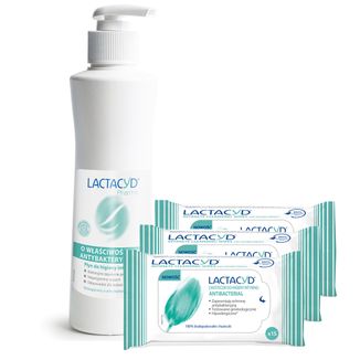 Zestaw Lactacyd Pharma, płyn do higieny intymnej o właściwościach antybakteryjnych, 250 ml + chusteczki do higieny intymnej, 3 x 15 sztuk Zestaw Lactacyd Pharma, płyn do higieny intymnej o właściwościach antybakteryjnych, 250 ml + chusteczki do higieny intymnej, 3 x 15 sztuk - zdjęcie produktu