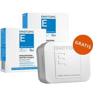 Zestaw Emotopic, emolientowa kostka myjąca do twarzy i ciała, 2 x 100 g + metalowa mydelniczka gratis Zestaw Emotopic, emolientowa kostka myjąca do twarzy i ciała, 2 x 100 g + metalowa mydelniczka gratis - zdjęcie produktu