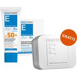 Zestaw Emotopic, emolientowa kostka myjąca do twarzy i ciała, 100 g + krem mineralny do twarzy i ciała, od 1 dnia życia, SPF 50+, 75 ml + metalowa mydelniczka gratis - miniaturka zdjęcia produktu