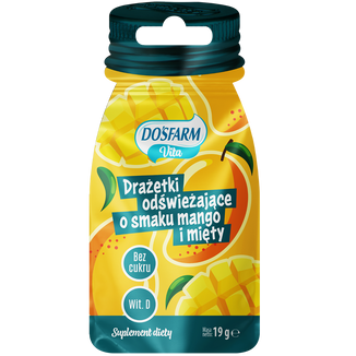 Dosfarm Drażetki odświeżające z witaminą D, smak mango i mięta, 19 g - zdjęcie produktu