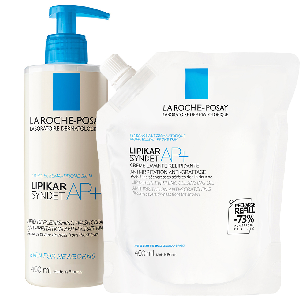 La Roche Posay Zestaw La Roche-Posay Lipikar Syndet AP+, krem myjący do ciała uzupełniający poziom lipidów, od urodzenia, 400 ml + zapas, 400 ml