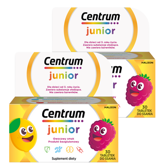 Zestaw Centrum Junior dla dzieci od 3 lat, smak cytrynowo-malinowy, 2 x 30 tabletek do ssania Zestaw Centrum Junior dla dzieci od 3 lat, smak cytrynowo-malinowy, 2 x 30 tabletek do ssania - zdjęcie produktu