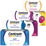 Zestaw Centrum Junior dla dzieci od 3 lat, smak cytrynowo-malinowy, 30 tabletek do ssania + Woman, 90 tabletek + Man, 90 tabletek - miniaturka zdjęcia produktu