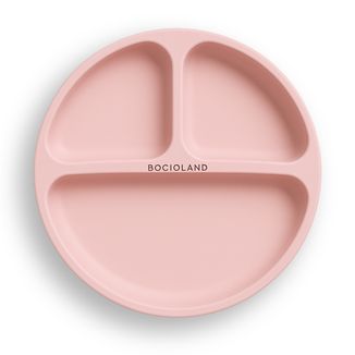 Bocioland, silikonowy talerzyk z przyssawkami, trójdzielny, różowy, 1 sztuka - zdjęcie produktu