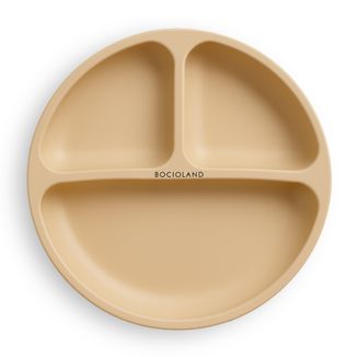 Bocioland, silikonowy talerzyk z przyssawkami, trójdzielny, beżowy, 1 sztuka - zdjęcie produktu