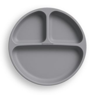Bocioland, silikonowy talerzyk z przyssawkami, trójdzielny, ciemny szary, 1 sztuka - zdjęcie produktu
