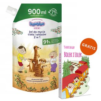 Bambino Dzieciaki, żel do mycia ciała i włosów 2w1, Surykatki, zapas, 900 ml + karty do gry dla dzieci, Bolek i Lolek, 55 kart gratis - zdjęcie produktu