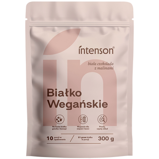 Intenson Wegańskie białko, smak białej czekolady i malin, 300 g - zdjęcie produktu