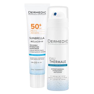Zestaw Dermedic Sunbrella, nawilżający, lekki krem ochronny do twarzy, skóra wrażliwa, SPF 50+, 40 ml + woda termalna, 50 ml - zdjęcie produktu