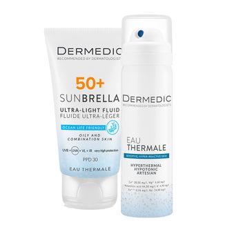 Zestaw Dermedic Sunbrella, ultralekki krem ochronny do twarzy, skóra tłusta i mieszana, SPF 50+, 40 ml + woda termalna, 50 ml Zestaw Dermedic Sunbrella, ultralekki krem ochronny do twarzy, skóra tłusta i mieszana, SPF 50+, 40 ml + woda termalna, 50 ml - zdjęcie produktu