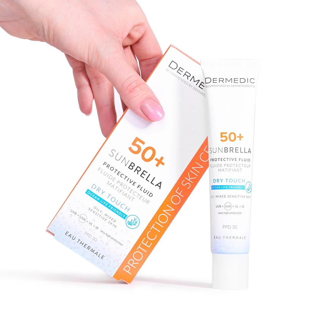 Набор Dermedic Sunbrella: матирующий солнцезащитный крем SPF 50+ 40 мл и термальная вода 50 мл — фото 3