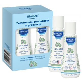 Mustela Zestaw mini produktów, żel do mycia, 50 ml + mleczko do ciała, 50 ml - zdjęcie produktu
