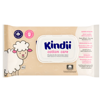 Kindii Cotton Care, chusteczki nawilżane dla niemowląt i dzieci, 60 sztuk - zdjęcie produktu