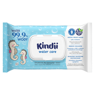 Kindii Water Care 99,9%, chusteczki nawilżane dla niemowląt i dzieci, 60 sztuk - zdjęcie produktu