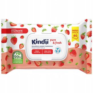 Kindii Pure&Fresh, papier toaletowy nawilżany, truskawka, 60 sztuk - zdjęcie produktu