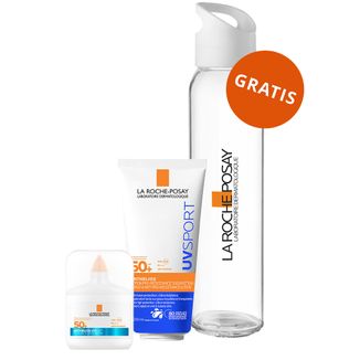 Zestaw La Roche-Posay Anthelios UVair, serum ochronne ultralekkie, SPF 50+, 50 ml + mleczko ochronne przeciwsłoneczne, wodoodporne, SPF 50+, 200 ml + szklana butelka gratis - zdjęcie produktu