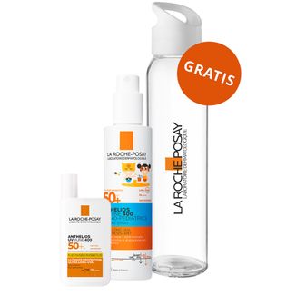 Zestaw La Roche-Posay Anthelios UVMune 400 Dermo-Pediatrics, fluid ochronny do twarzy, SPF 50+, 50 ml + spray ochronny dla dzieci, SPF 50+, 200 ml + szklana butelka gratis - zdjęcie produktu