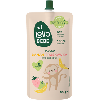 Owolovo LOVObebe Mus owocowy w tubce, jabłko, banan, truskawka, 120 g - zdjęcie produktu