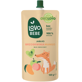 Owolovo LOVObebe Mus owocowy w tubce, jabłko, brzoskwinia, mango, 120 g - zdjęcie produktu