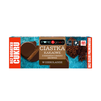 Pure & good ciastka kakaowe z kremem o smaku brownie, w czekoladzie gorzkiej, bez dodatku cukru, 128 g - zdjęcie produktu