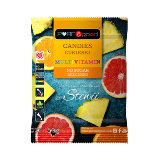 Pure & good cukierki multivitamin ze stewią, bez cukru, 50 g - zdjęcie produktu