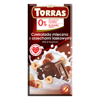 Torras czekolada mleczna z orzechami, bez dodatku cukru, 75 g - zdjęcie produktu